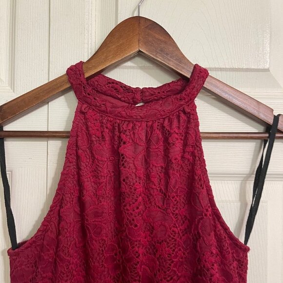 Chocolate USA Womens Red Lace Halter Keyhole Back Fit & Flare Mini Dress Medium - Picture 5 of 7